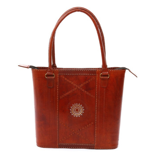 Pure leather handbag with zari work